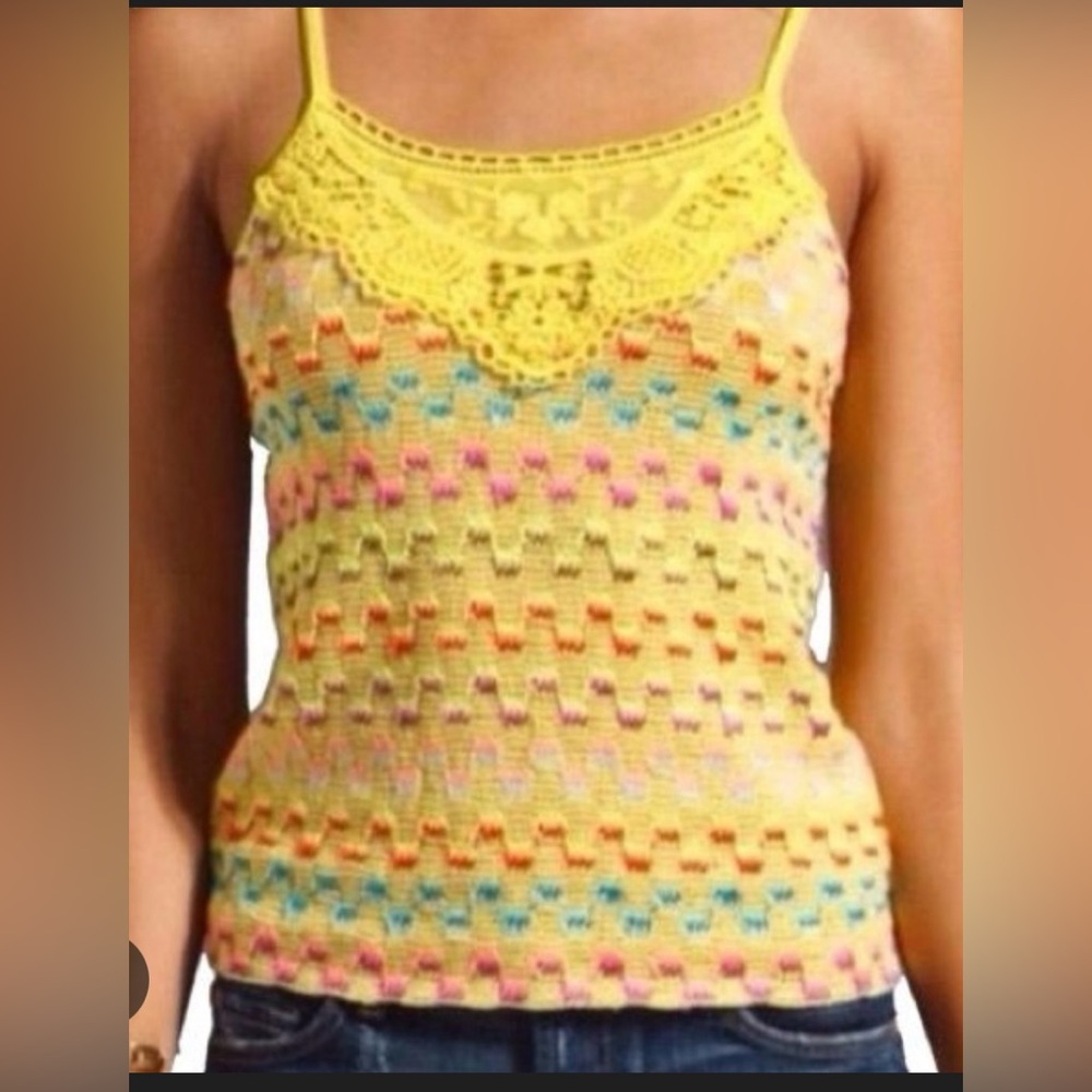 Woman’s Yellow Free People Heart Break Rochelle Crotchet Tank Top Size M